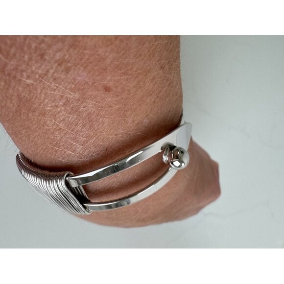 Vintage Napier Silver-Tone Hinged Cuff Bracelet With Mod Wire Coil Design - Picture 6 of 8
